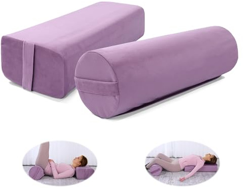 MABOZOO Yoga Bolster Set, Velvet Cover High Density Foam Pillows for Restorative Yoga and Meditation, Rectangular and Cylinder Bolster Pillow Meditation Cushion Pillow For Women Leg