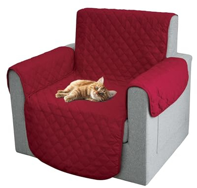 Comart - Copripoltrona Majestic - Copri Poltrona con Braccioli - Telo Trapuntato - Reversibile - Antigraffio - per Cani e Gatti - Lavabile in Lavatrice - Antiscivolo - Bordeaux - Poltrona 1 Posto