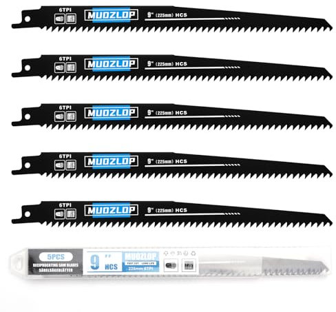 MUOZLOP Paquete de 5 hojas de sierra de sable de borde de 9 pulgadas, 6 TPI, hojas de sierra de sable para madera y metal (5, 6TPI, 225 mm)