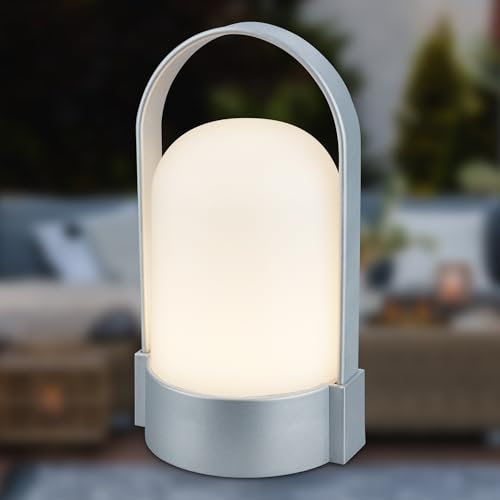 BRILONER - Lámpara de mesa LED inalámbrica IP44, táctil, regulable, batería reemplazable, lámpara de noche, lectura, LED, camping, lámpara de batería, exterior, 9x8x15,5 cm, cromo mate