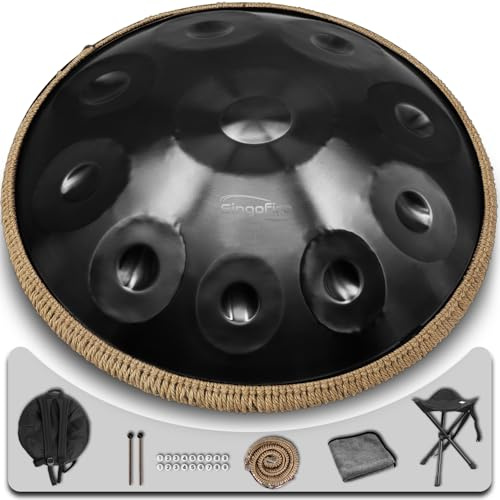 SINGOFIRE Handpan Drum, Handpan Drums for Adults, 22-Inch 432Hz D Minor Kurd Handpan, HandPan Instrument (Black-10Notesļ¼432HZļ¼, 22-Inch)