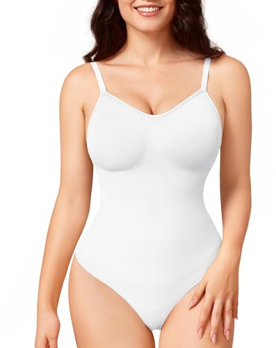 Nebility Body Gainant Femme Ventre Plat Body Sculptant Sans Couture avec Bretelles Réglables, Bodysuit Gaine Extensible & Léger, Habillage Shapewear Facile pour Tous les Jours & Soirées Blanc XS