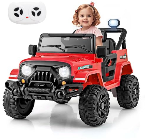 RELAX4LIFE 12V Macchina Elettrica Fuoristrada per Bambini con Telecomando, Doppio Motore, 3 Velocità, Clacson, 3 Anni+ (ROSSO)