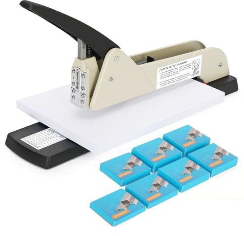 Heavy Duty Long Reach Stapler, 7000 Staples in Various Sizes with 30-200 Sheet Capacity,Long Arm Stapler,9.84”Adjustable Stapling Depth for Booklets & Office Document, Fixable Paper Guide