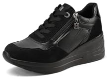 QUEEN HELENA Sneakers Alte con Zeppa Scarpe da Ginnastica con Zip Laterale Donna X33-29 Nero 36