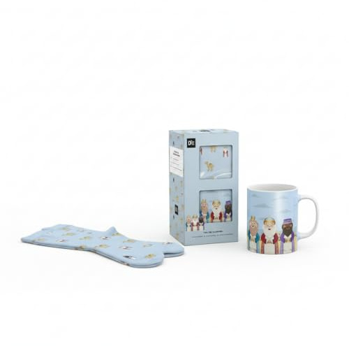 Taza Navideña con Calcetín SET - Regalos originales Navidades - Elfo, Papá Noel y Reyes Magos - Regalo Amigo Invisible (Reyes Magos)