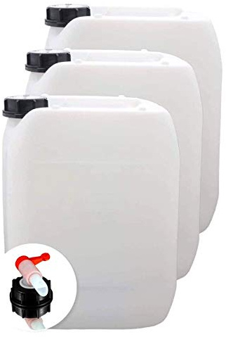 S-Pro - Tanica per Acqua Potabile e liquidi 3x10l - Contenitore per Acqua con Rubinetto e Tappo a Vite DIN51 - Serbatoio Acqua da Bere Sicuro per Alimenti e Privo di BPA per Interni & Esterni - Vuoto