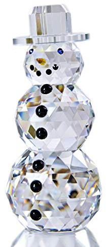 QFkris 4.4 Crystal Snowman Figurines Collectibles with Hat, Crystal Christmas Figurine, Table Decor Paperweight