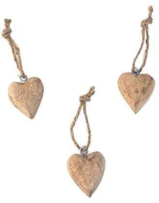 3er Set Holz Herzen Anhänger 4 x 4,5 cm Massivholz Deko zum Hängen