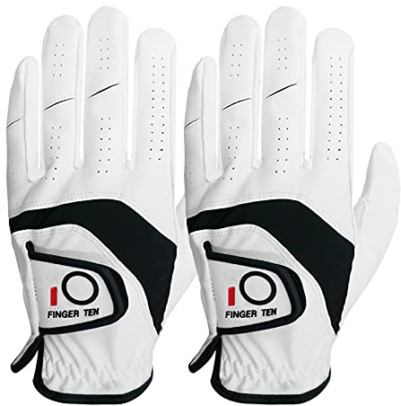AMRTA Lot de 2 gants de golf pour homme droitier et gaucher en cuir - Gants de golf pour gaucher et main gauche - Adhérence contre la pluie - Résistants aux intempéries - Tailles S, M, M, L, XL (L,