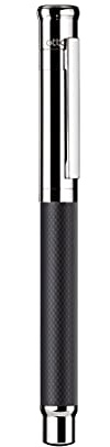Otto Hutt Design 04 Füllfederhalter Schwarz, mit Schaft matt lackiert und Karo-Guilloche, Kappe und Beschlagteile glanz Platin beschichtet, Stahlfeder, Federstärke: EF, 038-61895