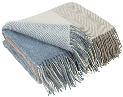 LYHome Merino Decke - Kuscheldecke Tagesdecke Sofa Wolldecke, Blanket Überwurfdecke Sofadecke Wohndecke, Flauschige Couchdecke Merinodecke, Flauschig Warm Plaid 140x200 cm, Blau - Grau - Weiß Quadrate