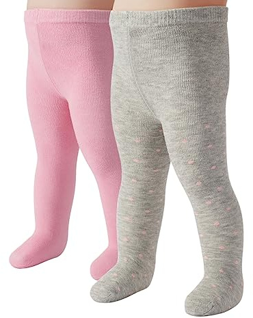 CALZITALY PACK 2 PARES Medias Bebe, Pantis Bebe y Recien Nacido, Medias Algodón, Lunares, Gris, Rosa, Azul, 3-24 Meses, 200 DEN, Made in Italy (Rosa + Gris con lunares rosas, 6 meses)