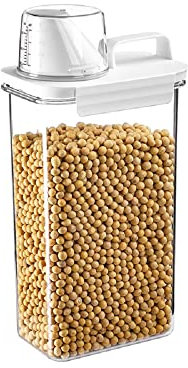 Beruyu Kitchen Rice Container, 2300ml Transparent Airtight Food Storage Container with Measuring Cup, BPA Free Plastic Cereal Containers for Flour, Beans, Dog Cat Food, Washing Powder Storage