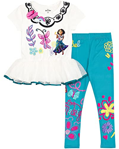 Disney Charme Mirabel Mädchen Grafik T-Shirt Kleid und Strumpfhosen Kleinkind Zu Großes Kind, Weiß Blau, 7-8