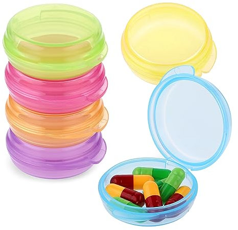 WLLHYF Kleine Pillendose, Reise-Pillenbehälter, Mini-Pillen-Organizer, tragbare Pillen-Aufbewahrungsbox für Geldbörse, Tasche, runder Pillenbehälter, Vitaminspender für verschiedene Medikamente, 6