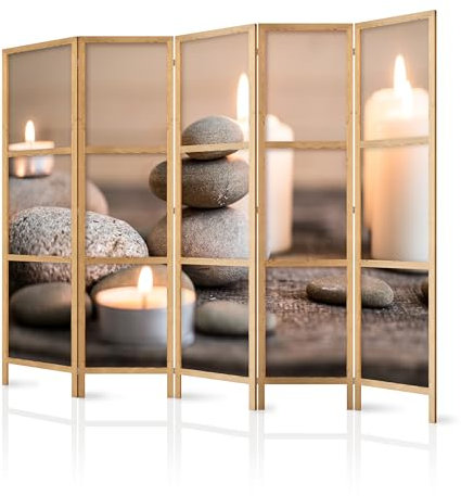 murando - Paravent Innen Raumteiler Holz Botanik Abstrakt 225x172 cm 5-teilig Japanische Trennwand Raumtrenner Room Divider Mobiler Sichtschutz Spanische Wand Raum Abtrennung Natur p-B-0030-bh-c