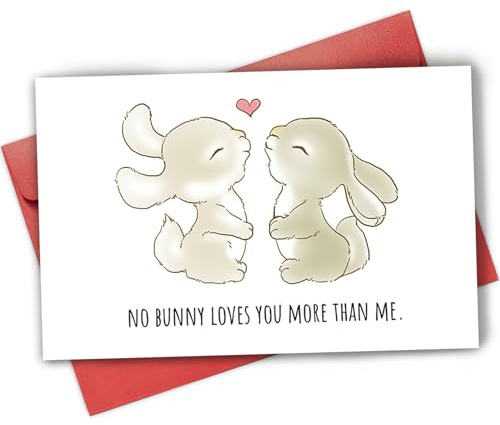 Gevinna Funny Animal Pun Easter Card for Wife Husband Girlfriend Boyfriend, Cute birthday Card for Daughter Son, Love card, No Bunny Loves You More Than Me