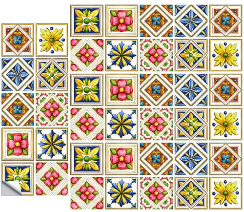 DKDDSSS 40 pezzi Adesivi per Piastrelle, 10x10 cm, Marocco Adesivi per Cucina Decorativi, Piastrelle Adesive Impermeabile, Fantasia Vintage, per Piastrelle del Bagno e Della Cucina