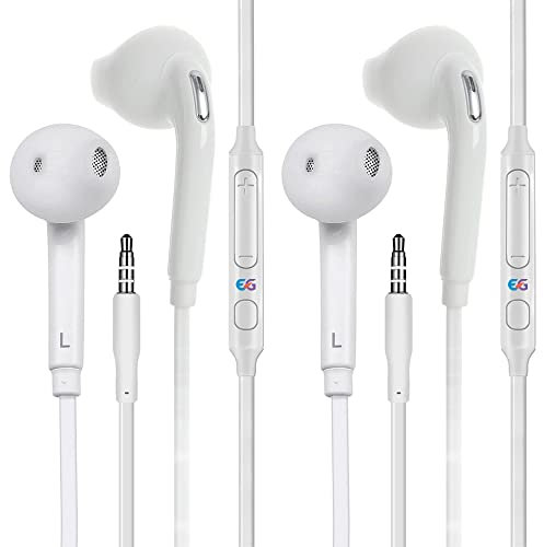Auriculares con Cable, In Ear Audífonos con Micrófono y Control de Volumen Compatible con Dispositivos de 3,5mm, Teléfonos Móviles, Tabletas, iPhone, iPad, Samsung, EmmGia EG-S6-2 Unidades - Blanco