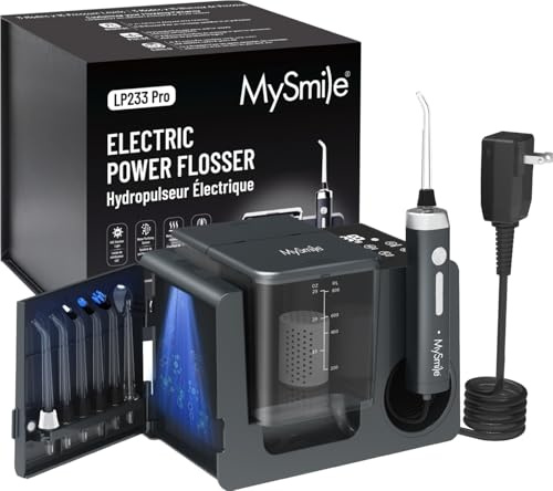 MySmile LP233 Pro UVC Sterilizzabile Controsoffitto Acqua Flossers per denti 800ML Display digitale Irrigatore orale elettrico con un filtro dell'acqua 3 modalità e 6 punte a getto (grigio grafite)