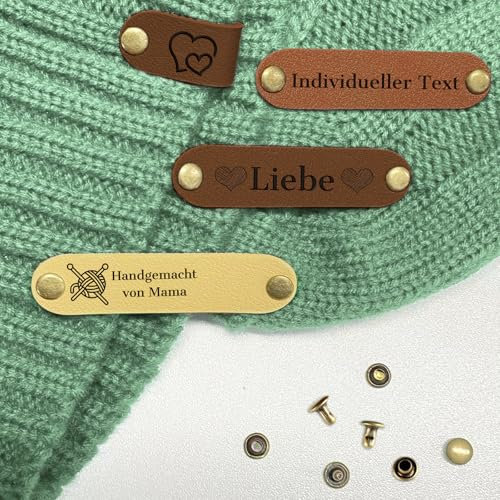 10 Stück Personalisierte Leder Handgemachte Etiketten mit Nieten,Benutzerdefinierte Namensschilder für Stricken,DIY Handgemachte Etiketten für Häkeln Kleidung Hüte Schals Handschuhe