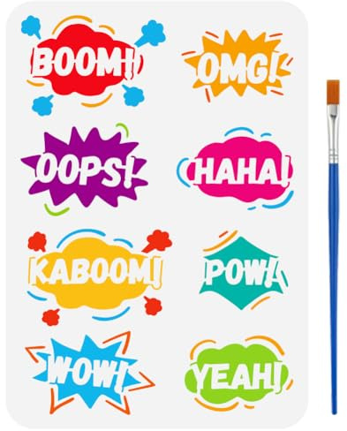 FINGERINSPIRE Pochoir de Bulles Pop Art 29.7X21cm - Peinture de Texte Dialogue Boom Wow Yeah Omg Pow - Thèmes Logo