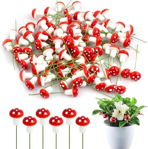 Febbya Simulation Mushroom Ornaments,50pcs Miniature Resin & Metal Fairy Garden Decor Waterproof Cake/Fish Tank/Honeycomb Ball Accents Mini Mushrooms for DIY,Party,Bonsai & Indoor Plant Decor