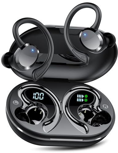 Auriculares Inalámbricos Deportivos, 2025 Auriculares Bluetooth 5.4 con HD Micrófono, 68H de Reproducción con Cancelacion Ruido ENC, IPX7 Impermeable Cascos Inalambricos con Pantalla LED Running