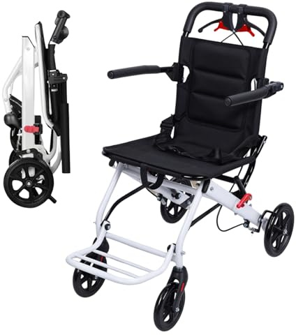 cukoekim Fauteuil roulant pliable leger, pour les adultes et les seniors, Cadre en acier au carbone, avec sangle de sécurité réglable, Frein à main ergonomique, Idéal pour sortir et voyager Noir