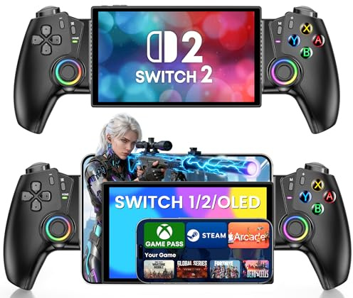 HELLCOOL Mando para Nintendo Switch 2/Switch/OLED/Lite, Mando Inalámbrico con Joystick Hall y Gatillo/Joystick RGB Luminoso, Compatible con Android/iOS/Xbox Cloud/Steam Link