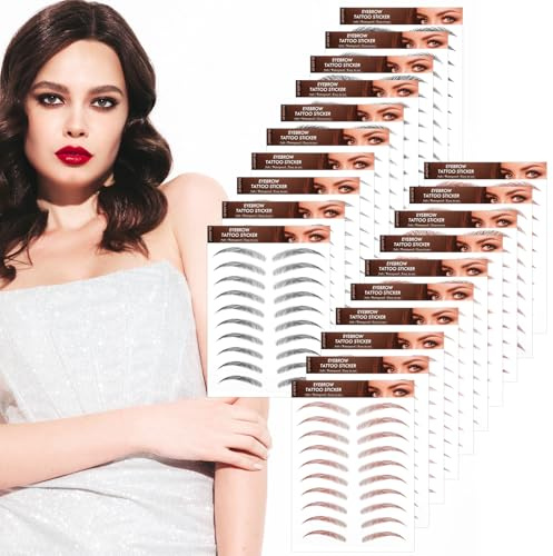 20 Sheets 196 Pairs Eyebrow Tattoo Stickers, 4D Hair-Like Eyebrow Stencils Fake Eyebrows Temporary Tattoo Brow Eyebrows Stickers Brows Grooming Shaping for Women Girls Makeup (Black,Brown)