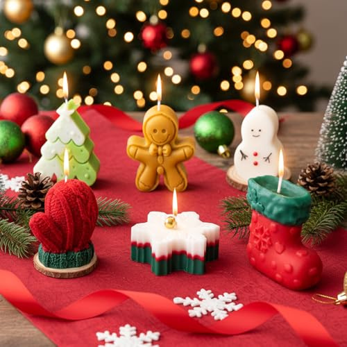 Julljus, presentset kvinnor – 6 stycken julgranskulor, snögubbe, pepparkaksgubbe, ljus, sojavax, julljus, juldoftljus, presentset, julljus (stil 3)
