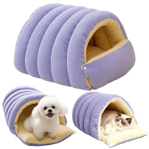 Lit Caverne pour Chat et Chien, Couchage Douillet pour Animaux, Nid Chaud et Rembourré avec Coussin en Peluche, Maison de Sommeil pour Chatons et Petits Chiens, Intérieur ou Extérieur, Facile à Laver