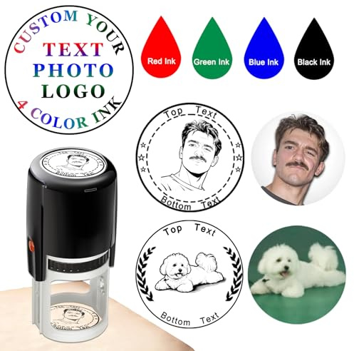 Timbro Personalizzato con Foto del Viso Timbro Autorinchiostrante in Gomma con Ritratto Personalizzato Logo e Testo per Ufficio e Attività Commerciali - 4 Colori Disponibili