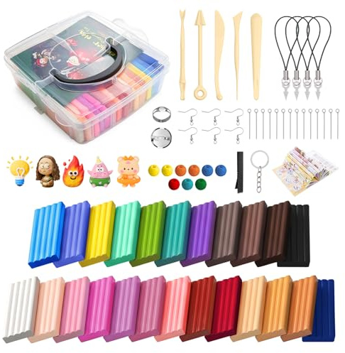 Flintronic Polymerlera Set, 24 Färger Clay Kit Modelleramassa Ugnshärdat med Skulpteringsverktyg och Tillbehör, Kreativt Gör-det-själv, Smycke Design, Heminredning, Present för Barn Vuxna