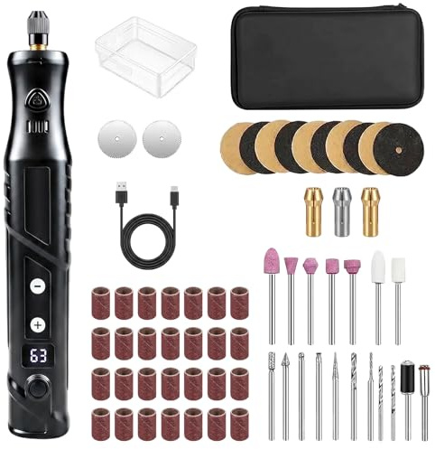 4.2V Cordless Rotary Tool, 5-Speed 18000RPM | 61Pcs Accessories, Mini Electric Grinder with USB Charging, Professional Engraving & Polishing Kit with Zippered Storage Bag for Sanding Polishing