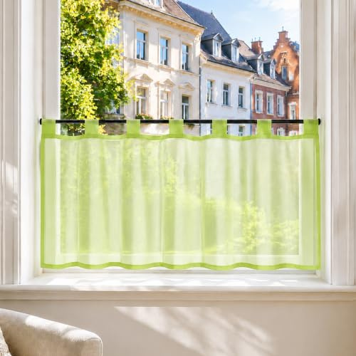 Joyswahl Fönstergardin voile bistrogardin Eva, enfärgad kort butik, transparent gardin, butiker, H x B 45 x 120 cm, gulgrön, 1-pack