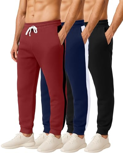 Real Essentials Jeu de 3 Pantalons de Jogging/survêtement/d’athlétisme en Polaire Ultra Douce pour Homme avec Poches (Grandes Tailles Disponibles), Set F, Taille M