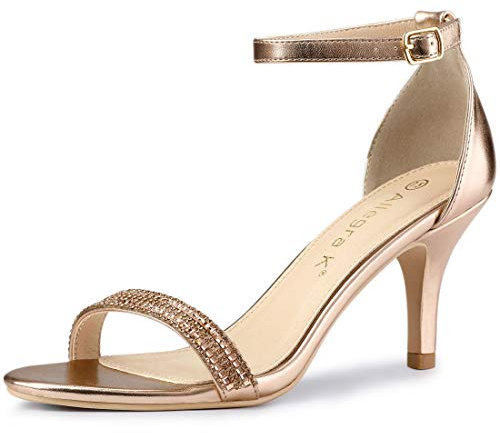 Allegra K Women's Stiletto Heels Rhinestone Ankle Strap Open Toe Sandals Rose Gold 4 UK/Label Size 6 US