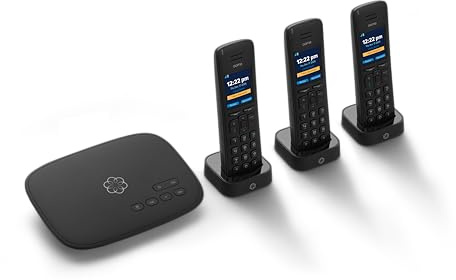 Ooma Telo VoIP with 3 HD3 Handsets Complete Home Phone System for Unlimited Nationwide Calling, Mobile App Access, and Robocall Blocking Affordable Landline Replacement