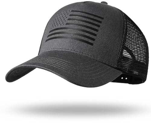 American Flag Trucker Hat - Snapback Hat, Baseball Cap for Men Women - Breathable Mesh Side, Adjustable Fit - for Casual Wear Dark Gray/Black