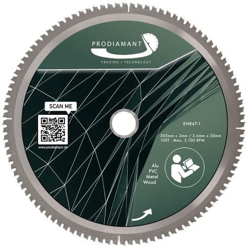 PRODIAMANT hoja de sierra circular 305mm x 30mm para madera, metal y aluminio compatible con sierra de inmersión, hoja de sierra circular 305mm