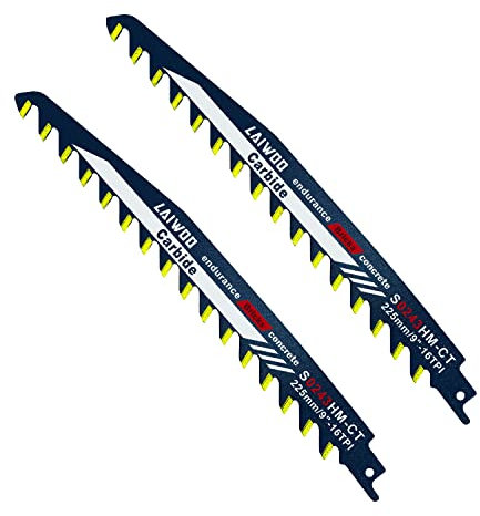 LAIWOO 2 X Lames de Scie Sabre pour Bois et Métal Pierre, Accessoires de Scie Sabre pour Béton Cellulaire, Brique, Béton, Plaque de Ciment (255mm (S0243HM)