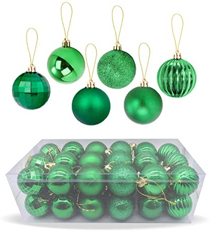 Zueyen 36er-Pack Weihnachtskugeln Dekoration, Christbaumkugeln zum Aufhängen, bruchsichere Kugeln, glänzend und glitzernd mit Aufhängeöse für Weihnachtsbaum, Hochzeit, Party, Urlaub (Grün)