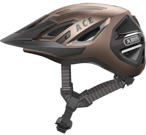 ABUS Stadthelm Urban-I 3.0 ACE - sportlicher Fahrradhelm mit LED-Rücklicht, verlängertem Schirm und Magnetverschluss - für Damen und Herren - Braun Metallic, Größe M