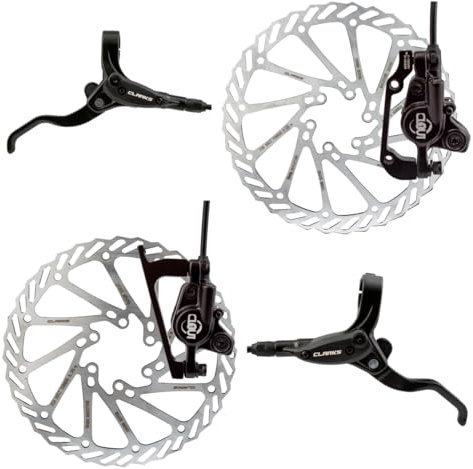 Clarks Cycle Systems Clout-1 Front & Rear Hydraulic Disc Brake Set, Including Rotors, Olives, IS Mounts, 180/160mm, Black