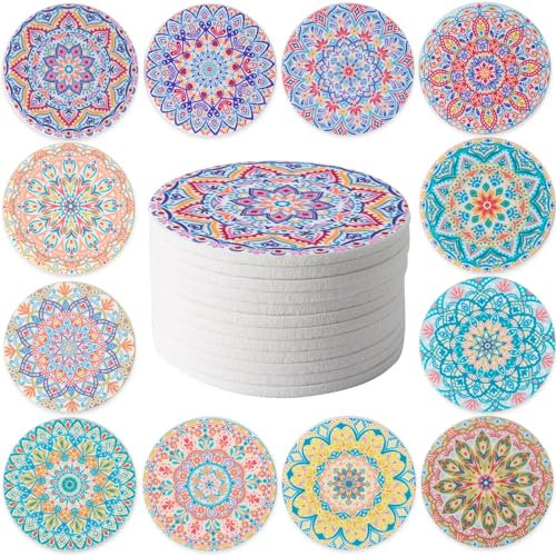 STARUBY 12 Stück Filz Untersetzer, Untersetzer für Getränke, Untersetzer für den Couchtisch, saugfähige Untersetzer für Küche und Esszimmer Dekoration, 10cm im Durchmesser Blumen