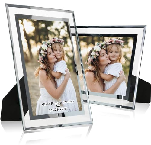 DMSELL 2 Pack Glass Photo Frame A4, Glass Picture Frames A4 for Certificates,Wedding Photos,Family Photos and Home Decoration