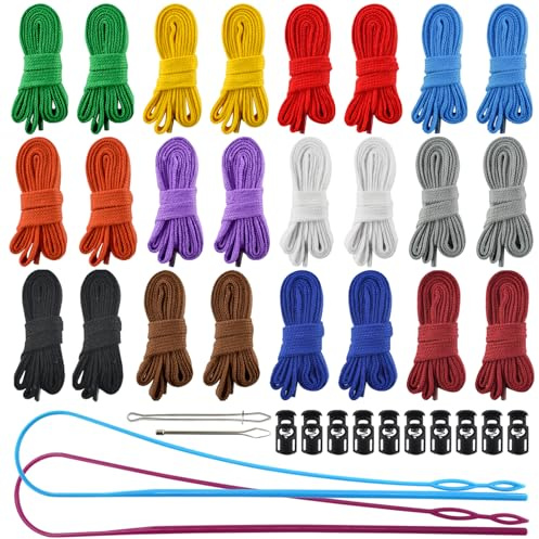 24pcs 12colors Flat Drawstring Cord Replacement, Clothing Hoodie Drawstring with Three Drawstring Threading Devices, Sweatshirt, Sweatpants, Casual Pants, Rope Replacement (48inch Long)